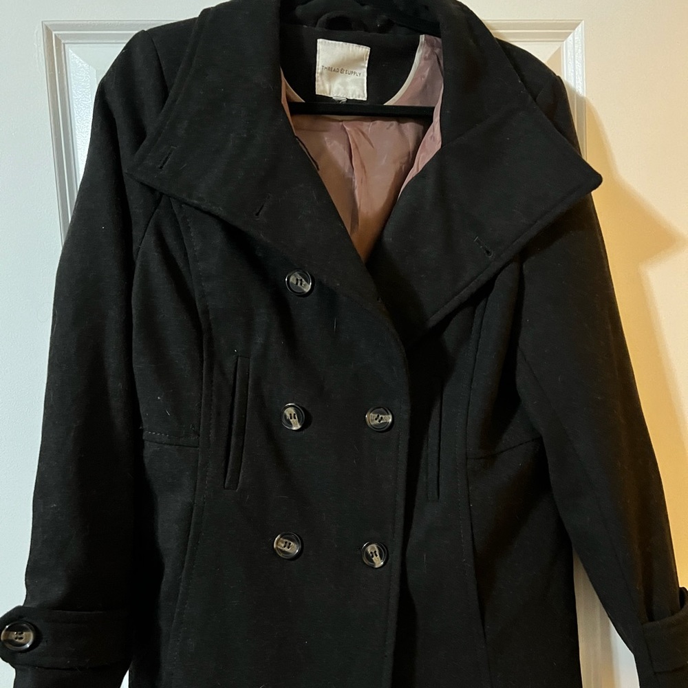 Thread & Supply black pea coat size L - Picture 2 of 4